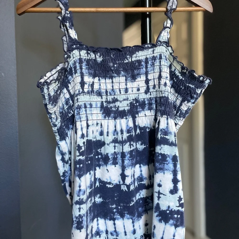 The Childrens Place Girl’s Blue Tie-Dye Smocked Cotton Tank Top